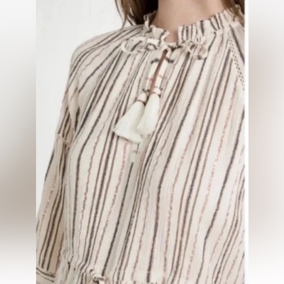 Veronica Beard Daniva Mini Dress Striped Printed V-neck Tassel Boho Sz Medium - Picture 3 of 8